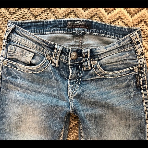 Silver Aiko Mid Straight Stretch Jeans 26/30 - Picture 4 of 6